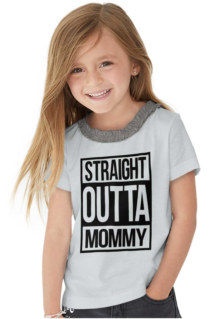 Straight Outta Mommy Toddler Ruffled Trim T-Shirt-Direct To Garment Print-Brisco Baby