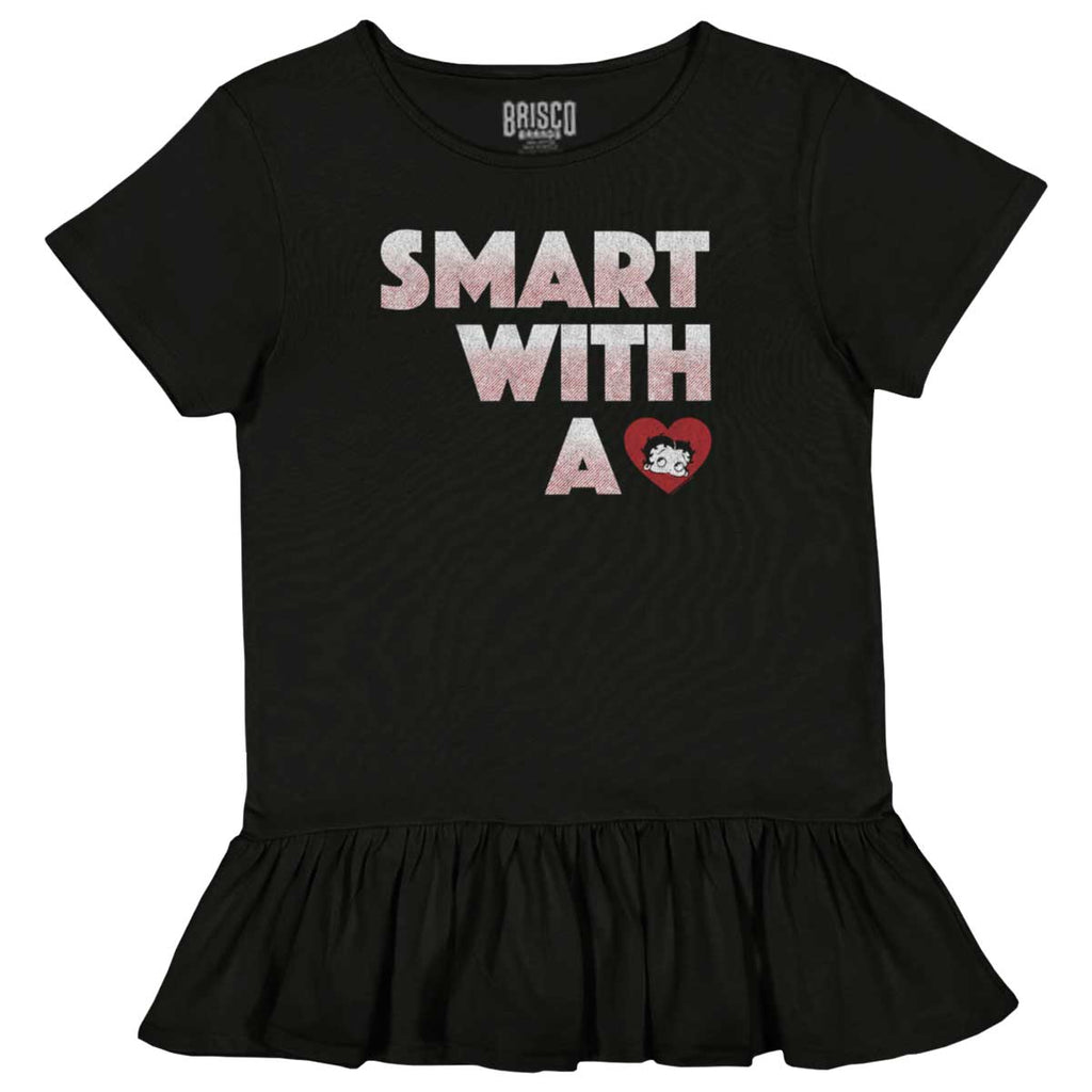 Smart With A Heart Toddler Ruffle Bottom Tee-Direct To Garment Print-Brisco Baby