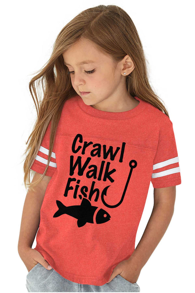 Crawl Walk Fish Toddler Football Jersey Tee-Direct To Garment Print-Brisco Baby