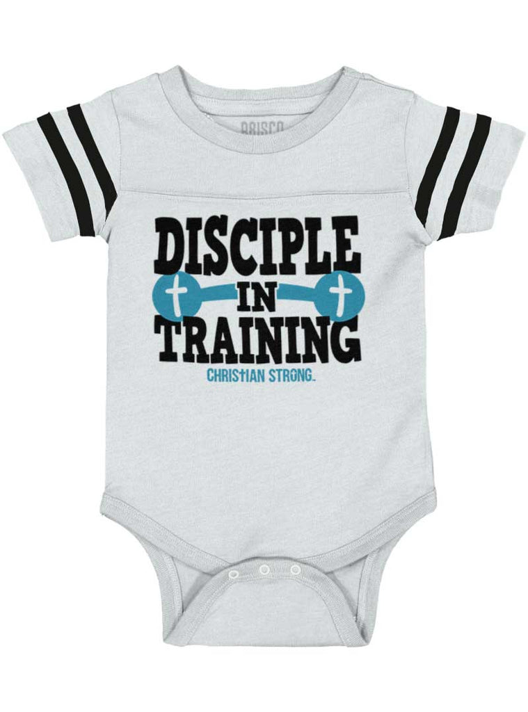 Disciple In Training Football Romper Bodysuit-Direct To Garment Print-Brisco Baby