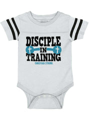 Disciple In Training Football Romper Bodysuit-Direct To Garment Print-Brisco Baby