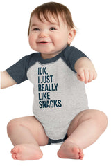 Really Like Snacks Raglan Romper Bodysuit-Direct To Garment Print-Brisco Baby