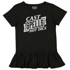Cast Spells Not Dice Dungeons Toddler Ruffle Bottom Tee-Direct To Garment Print-Brisco Baby