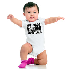 Papa Is Hotter Than Yours Romper Bodysuit-Direct To Garment Print-Brisco Baby