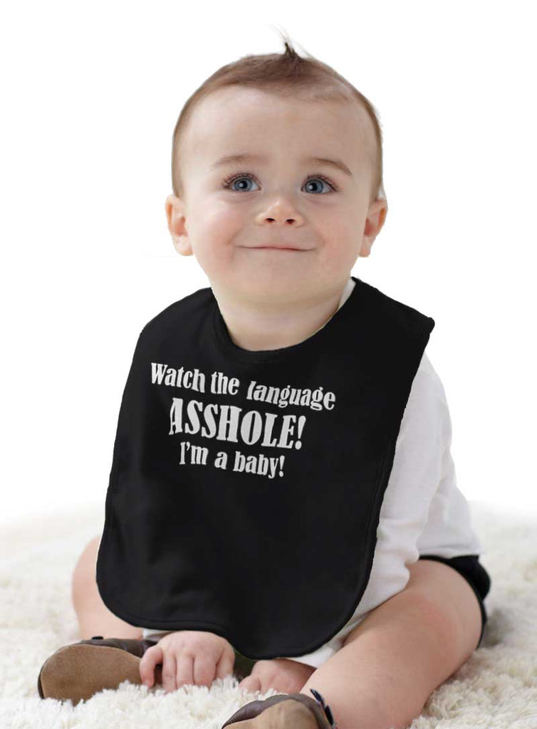 Watch The Language Infant Baby Bib-Direct To Garment Print-Brisco Baby