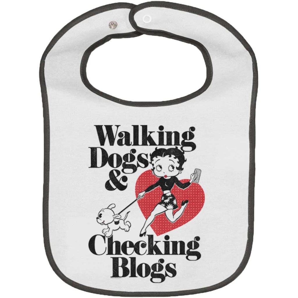 Walking Dogs Trimmed White Snap Bib-Direct To Garment Print-Brisco Baby