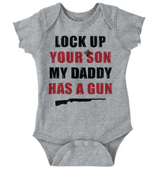 My Daddy Has a Gun Son Romper Bodysuit-Direct To Garment Print-Brisco Baby