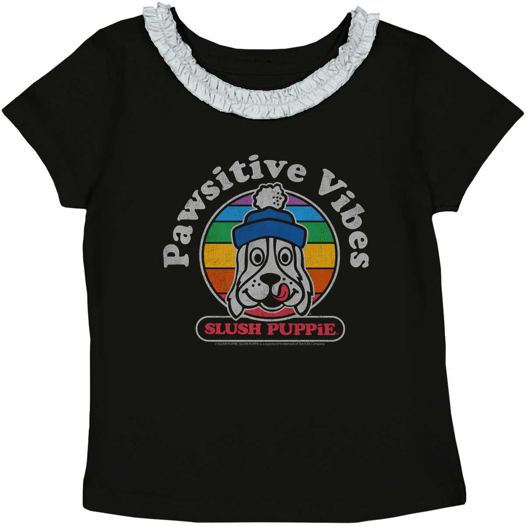 Pawsitive Vibes Toddler Ruffled Trim T-Shirt-Direct To Garment Print-Brisco Baby