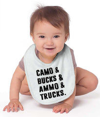 Camo Bucks Ammo Trucks Infant Baby Bib-Direct To Garment Print-Brisco Baby