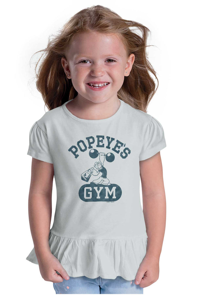 Popeye's Gym Toddler Ruffle Bottom Tee-Direct To Garment Print-Brisco Baby