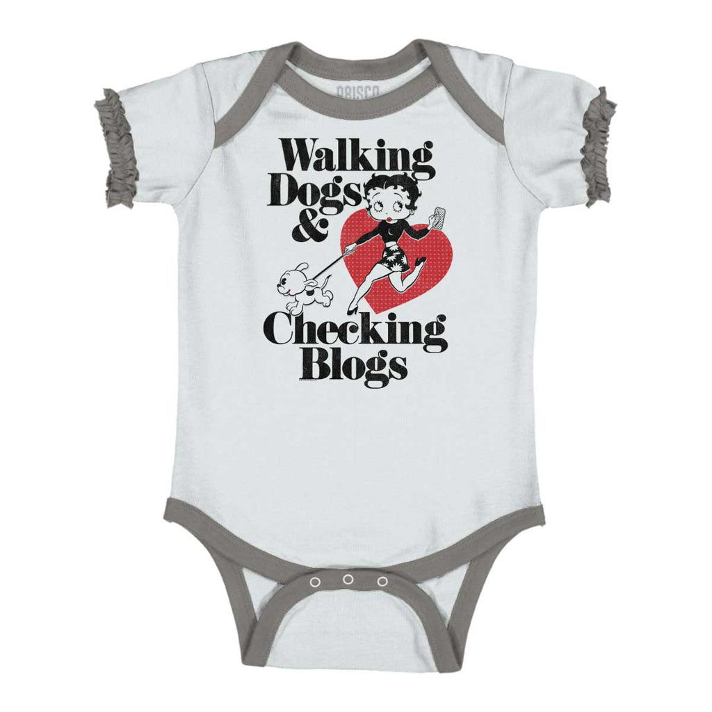 Walking Dogs Baby Ruffled Trim Romper-Direct To Garment Print-Brisco Baby