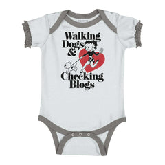 Walking Dogs Baby Ruffled Trim Romper-Direct To Garment Print-Brisco Baby