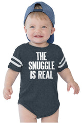 Snuggle Is Real Football Romper Bodysuit-Direct To Garment Print-Brisco Baby