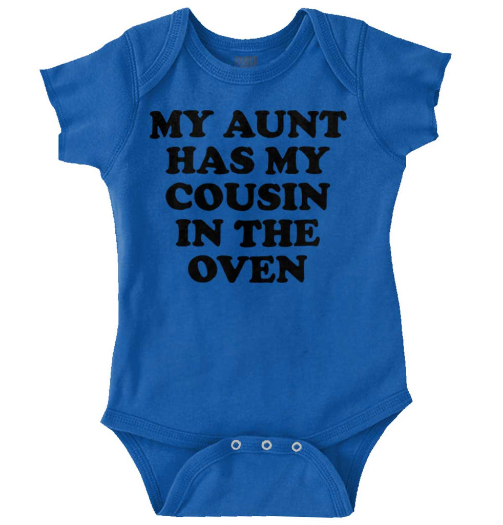 Aunt Has Cousin In Oven Romper Bodysuit-Direct To Garment Print-Brisco Baby