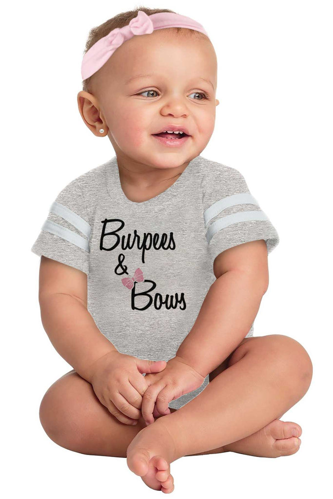 Burpees and Bows Football Romper Bodysuit-Direct To Garment Print-Brisco Baby