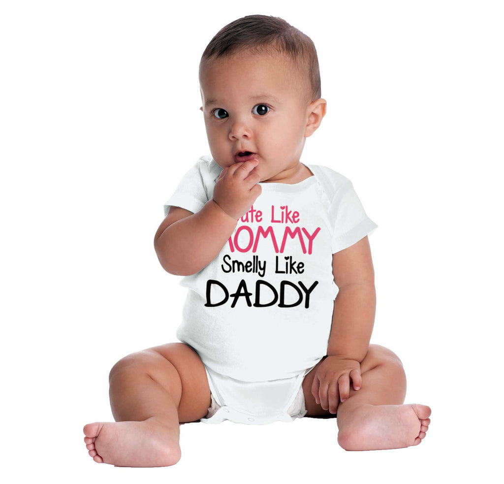 Cute Mommy Smelly Daddy Romper Bodysuit-Direct To Garment Print-Brisco Baby