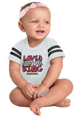 Loved By The King Football Romper Bodysuit-Direct To Garment Print-Brisco Baby
