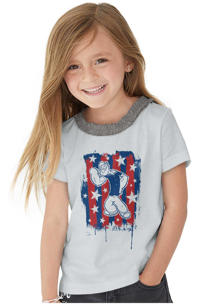 Stars Stripes Popeye Toddler Ruffled Trim T-Shirt-Direct To Garment Print-Brisco Baby