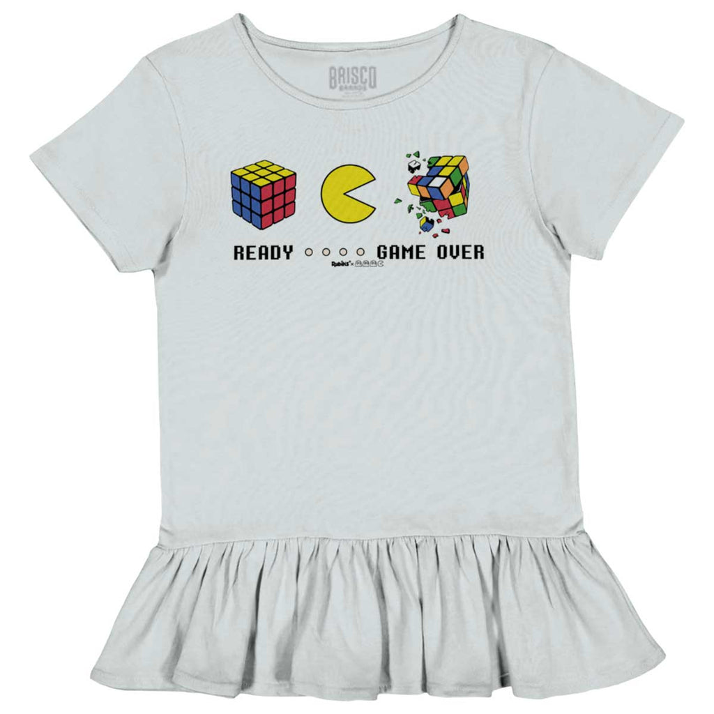 Pac-Man Ready Rubik's Toddler Ruffle Bottom Tee-Direct To Garment Print-Brisco Baby