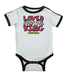 Loved By The King Ringer Romper Bodysuit-Direct To Garment Print-Brisco Baby