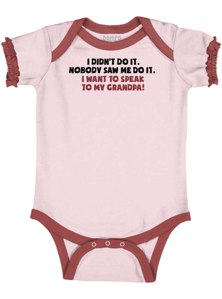 I Didn't Do It Baby Ruffled Trim Romper-Direct To Garment Print-Brisco Baby
