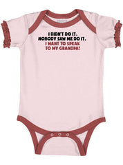 I Didn't Do It Baby Ruffled Trim Romper-Direct To Garment Print-Brisco Baby