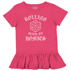 Rolling With My Homies Dungeons Toddler Ruffle Bottom Tee-Direct To Garment Print-Brisco Baby