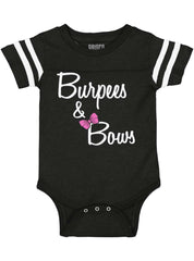 Burpees and Bows Football Romper Bodysuit-Direct To Garment Print-Brisco Baby