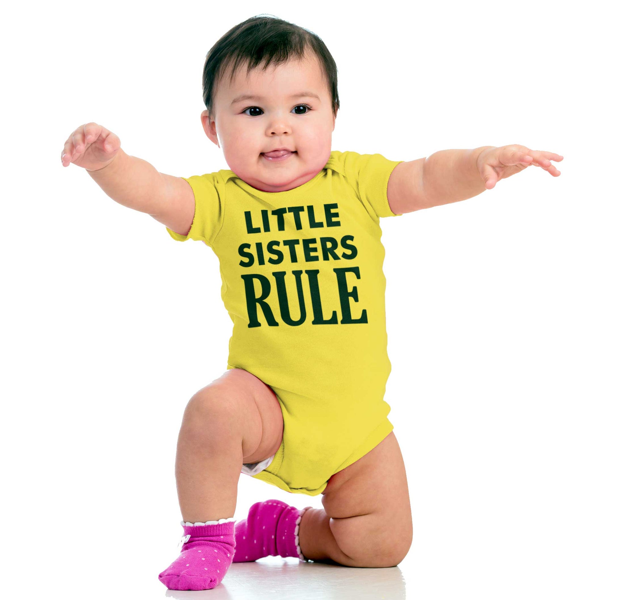 Little Sisters Rule Romper Bodysuit-Direct To Garment Print-Brisco Baby