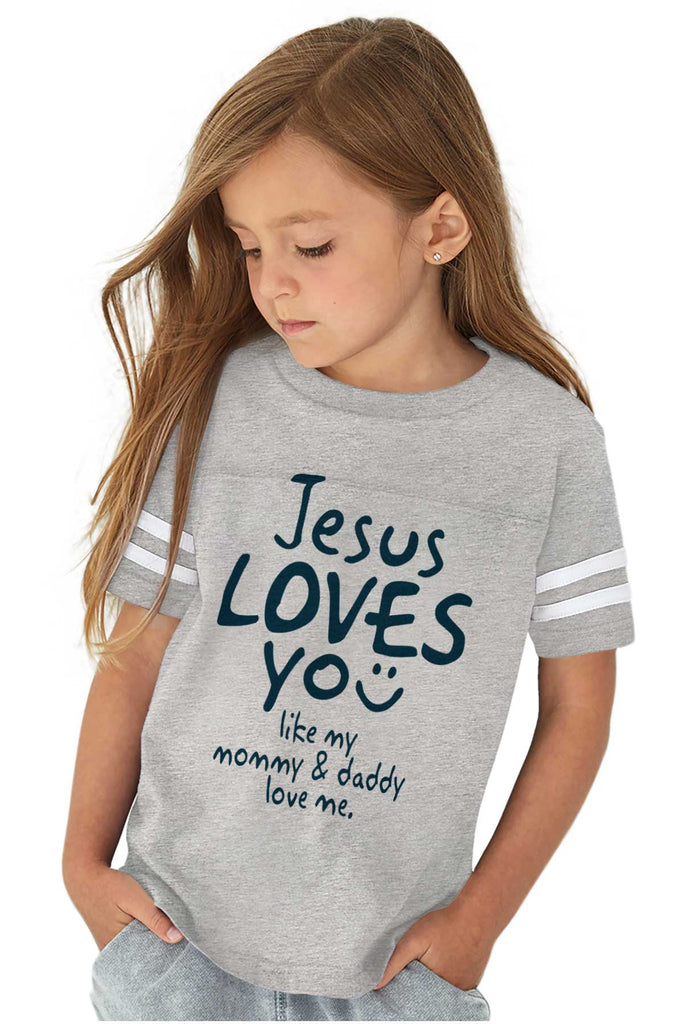 Jesus Loves You Toddler Football Jersey Tee-Direct To Garment Print-Brisco Baby