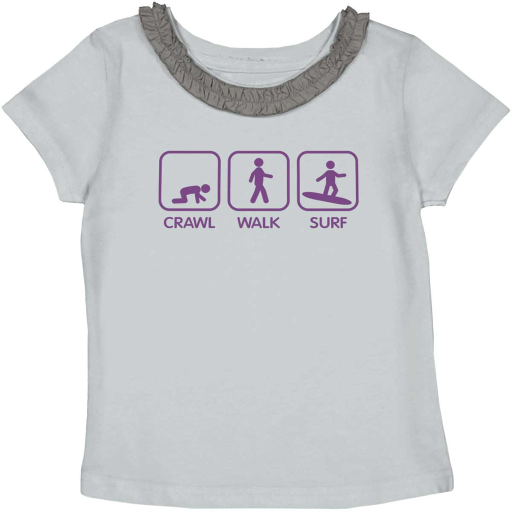 Crawl Walk Surf Toddler Ruffled Trim T-Shirt-Direct To Garment Print-Brisco Baby