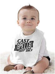 Cast Spells Not Dice Dungeons Infant Baby Bib-Direct To Garment Print-Brisco Baby