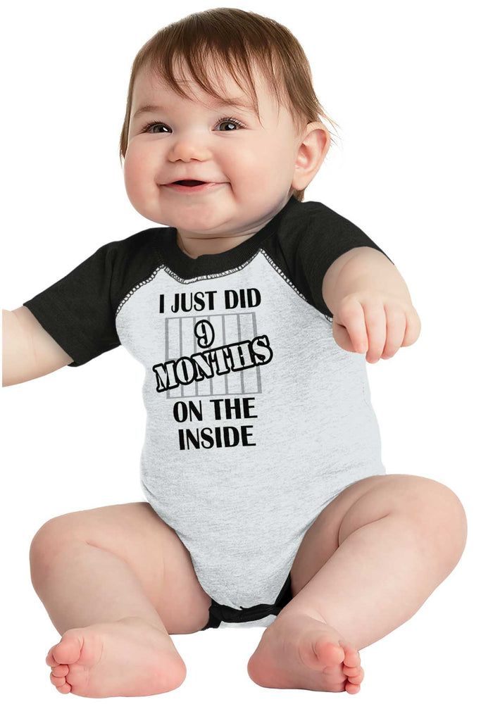 9 Months On The Inside Raglan Romper Bodysuit-Direct To Garment Print-Brisco Baby