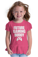 Future Gaming Buddy Toddler Ruffle Bottom Tee-Direct To Garment Print-Brisco Baby