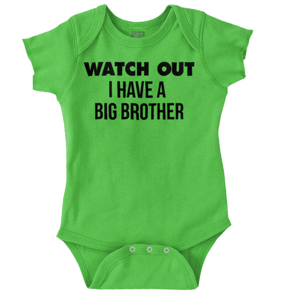 Watch Out I Have A Big Brother Romper Bodysuit-Direct To Garment Print-Brisco Baby