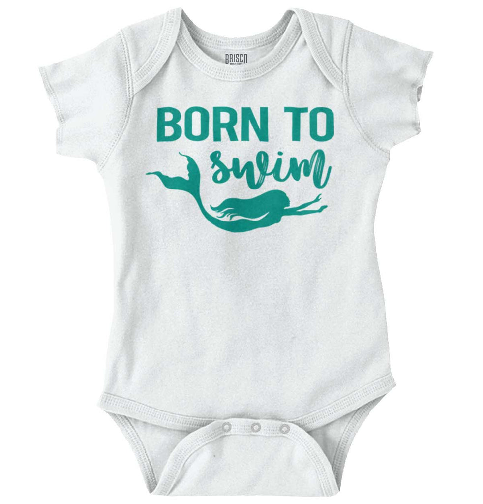 Born To Swim Romper Bodysuit-Direct To Garment Print-Brisco Baby