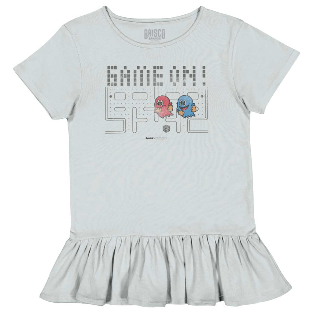 Pac-Man Ghosts Toddler Ruffle Bottom Tee-Direct To Garment Print-Brisco Baby