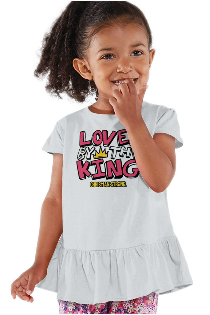 Loved By The King Toddler Ruffle Bottom Tee-Direct To Garment Print-Brisco Baby