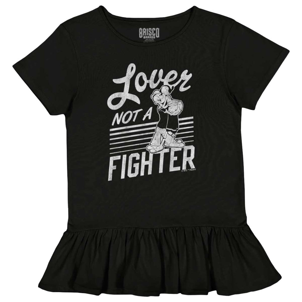 Lover Not A Fighter Toddler Ruffle Bottom Tee-Direct To Garment Print-Brisco Baby
