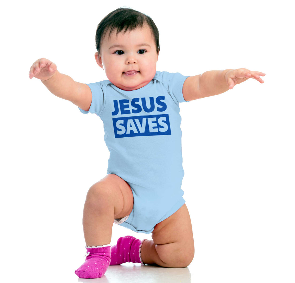 Jesus Saves Romper Bodysuit-Direct To Garment Print-Brisco Baby