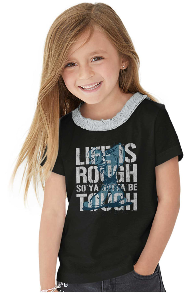 Life Is Rough Toddler Ruffled Trim T-Shirt-Direct To Garment Print-Brisco Baby