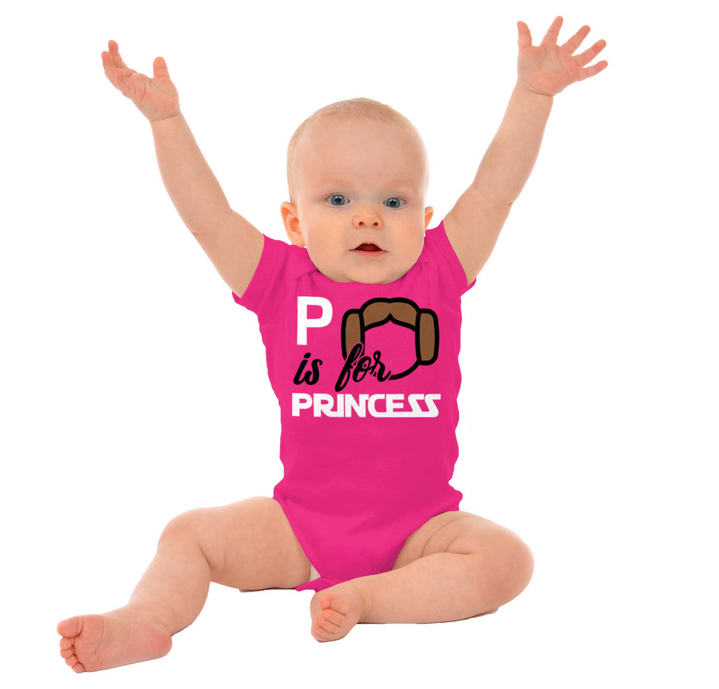 P Is For Princess Leia Romper Bodysuit-Direct To Garment Print-Brisco Baby
