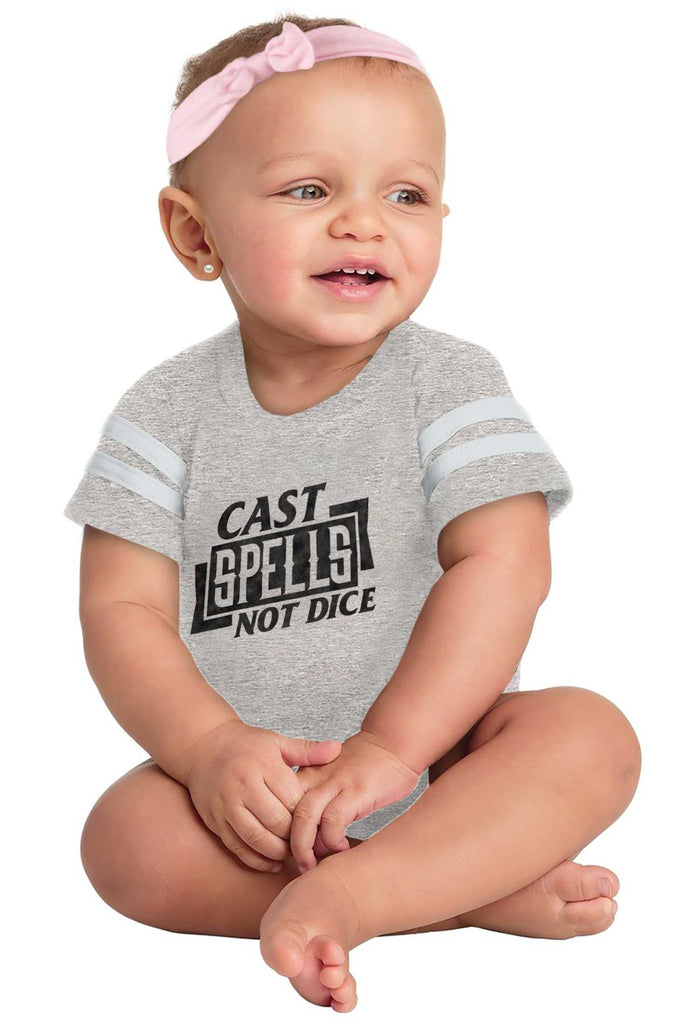 Cast Spells Not Dice Dungeons Football Romper Bodysuit-Direct To Garment Print-Brisco Baby