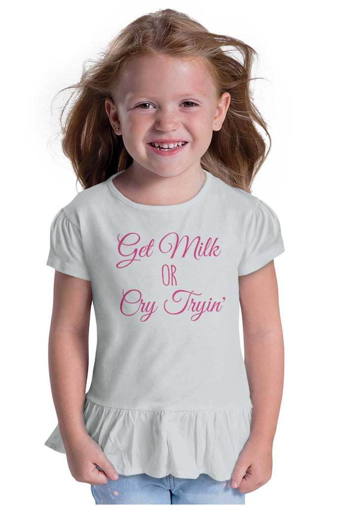 Get Milk Toddler Ruffle Bottom Tee-Direct To Garment Print-Brisco Baby