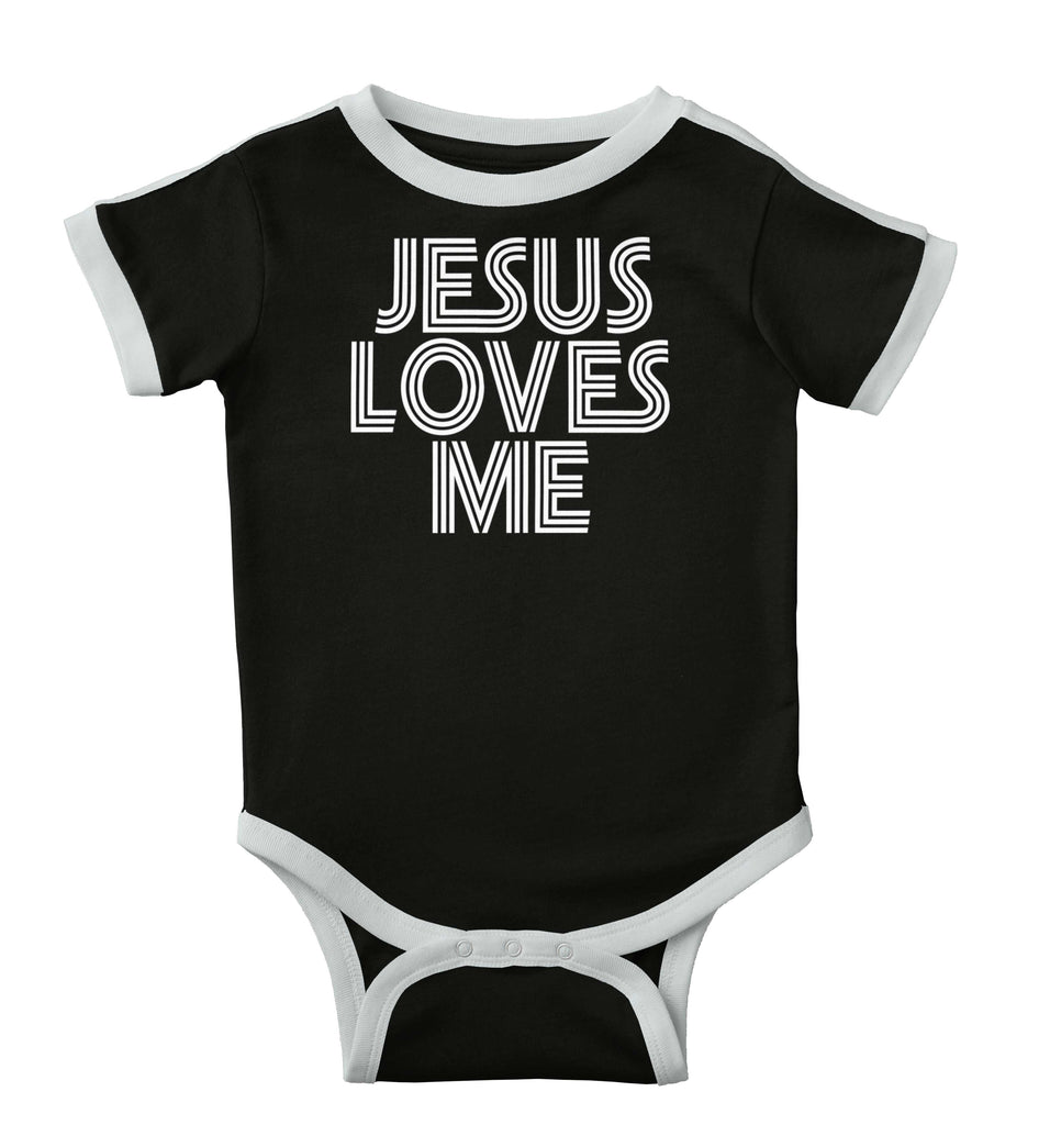 Christ Loves Me Ringer Romper Bodysuit-Direct To Garment Print-Brisco Baby