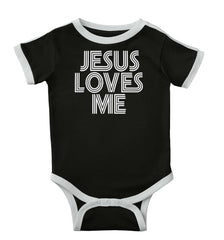 Christ Loves Me Ringer Romper Bodysuit-Direct To Garment Print-Brisco Baby