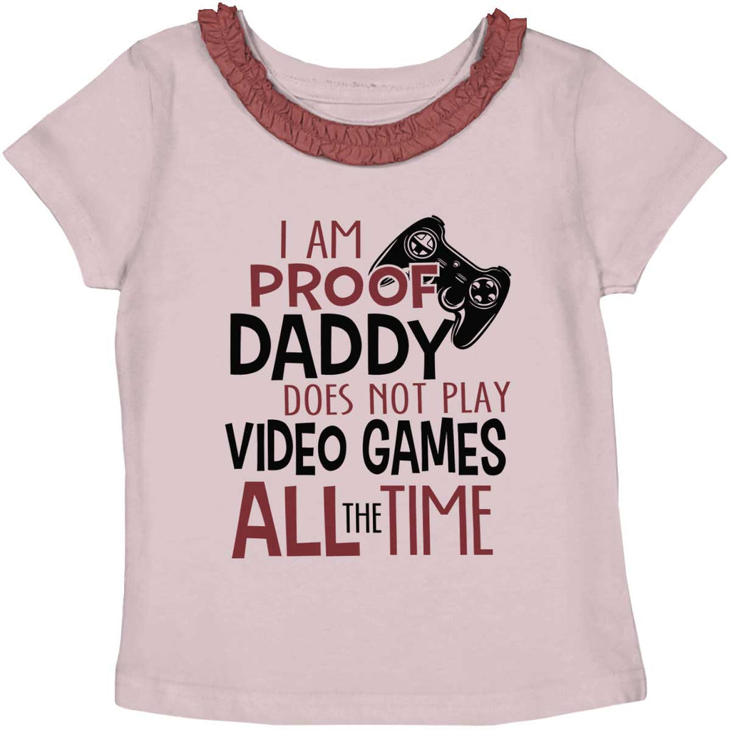 Daddy Plays Video Games Toddler Ruffled Trim T-Shirt-Direct To Garment Print-Brisco Baby