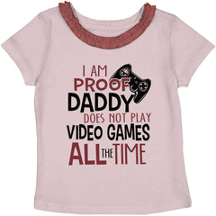 Daddy Plays Video Games Toddler Ruffled Trim T-Shirt-Direct To Garment Print-Brisco Baby