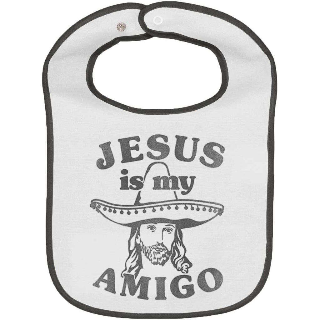 Amigo Jesus Trimmed White Snap Bib-Direct To Garment Print-Brisco Baby