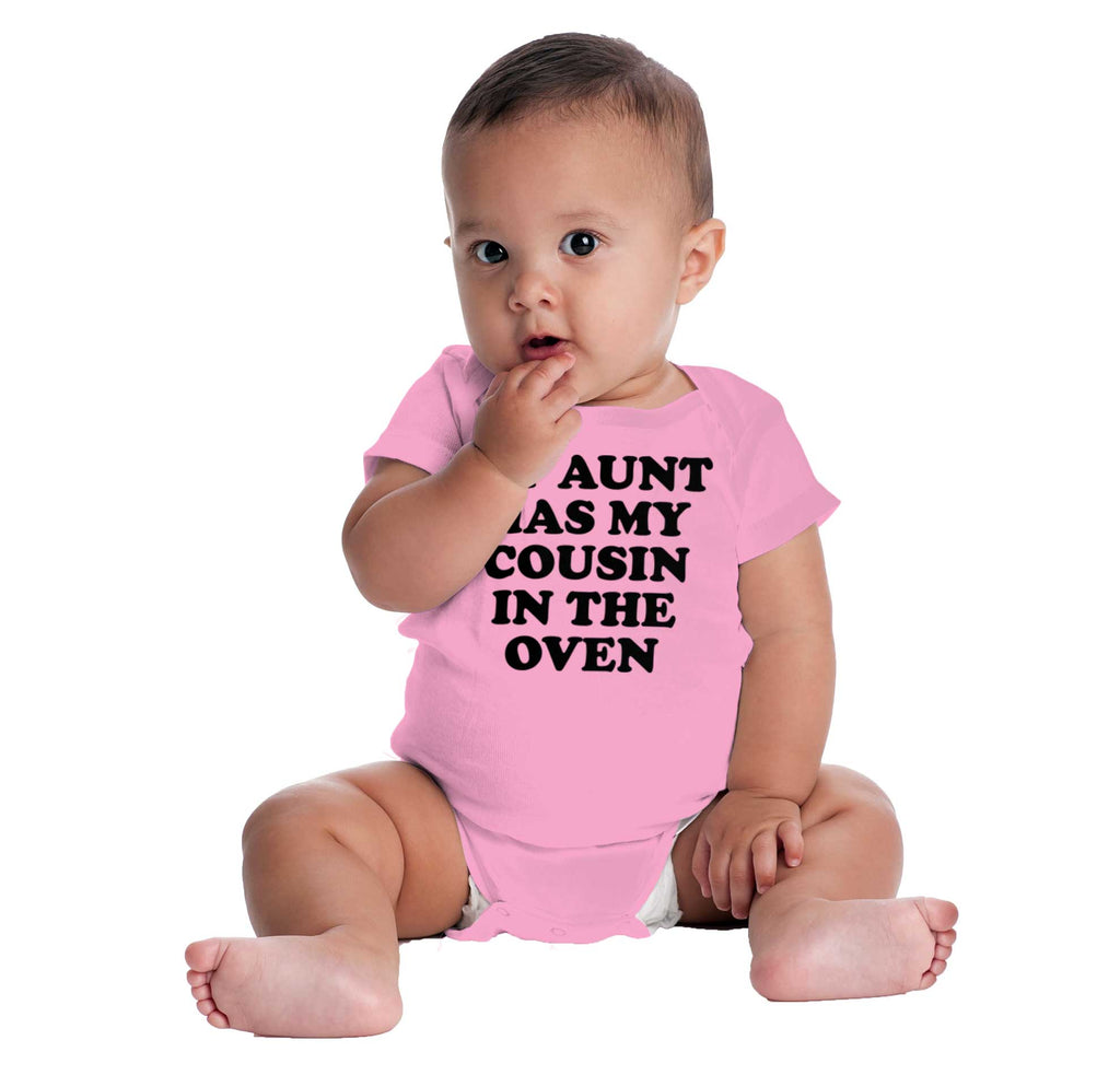 Aunt Has Cousin In Oven Romper Bodysuit-Direct To Garment Print-Brisco Baby